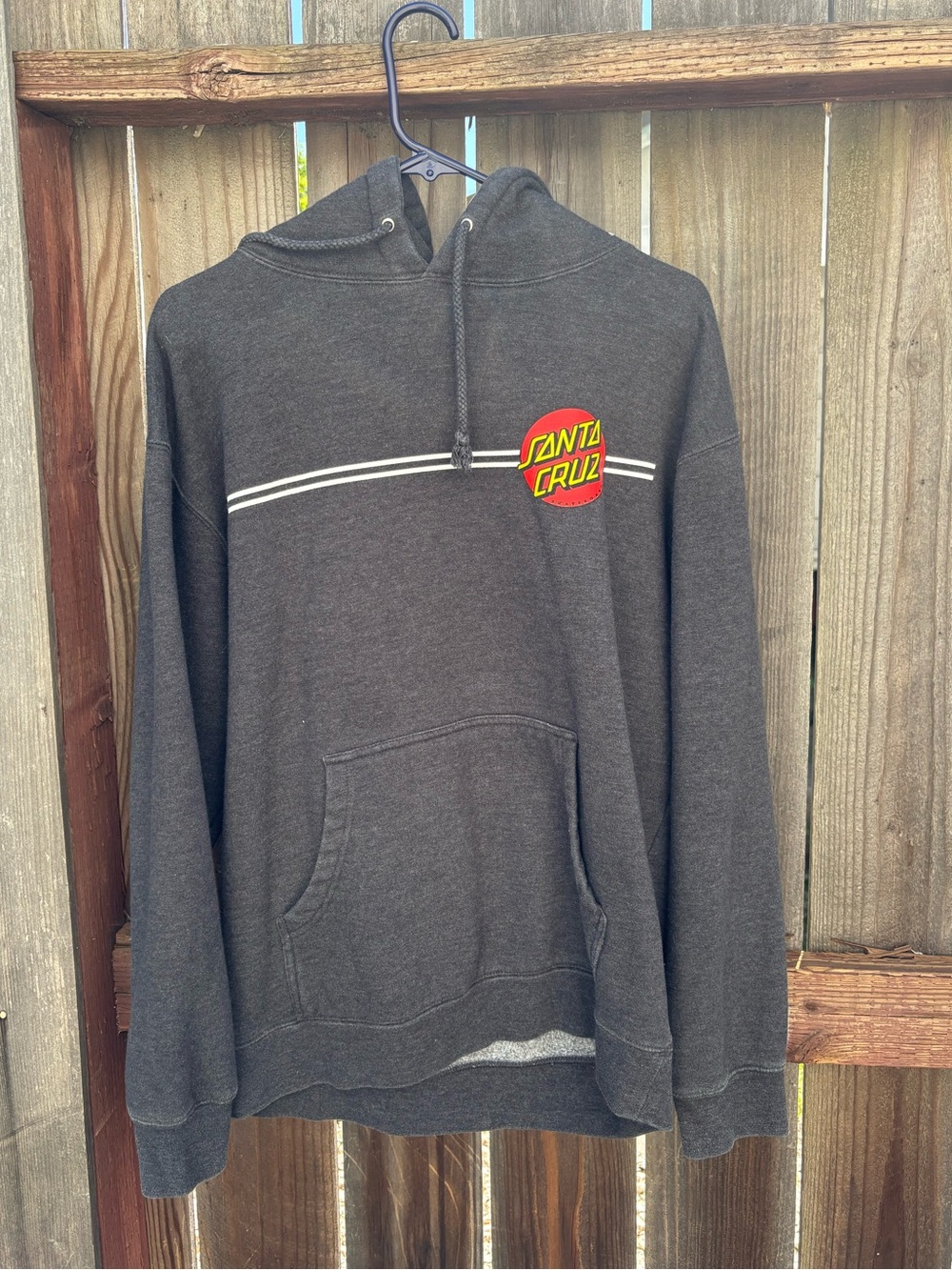 Santa Cruz Skateboards Charcoal Hoodie with Red and Yellow Logo & White Stripe